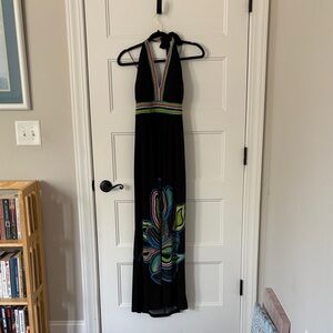 Roz & Ali Black Maxi Dress with Multicolor Design